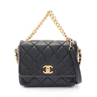 CHANEL Matelasse 2WAY chain crossbody Shoulder Bag Lambskin Black Used GHW