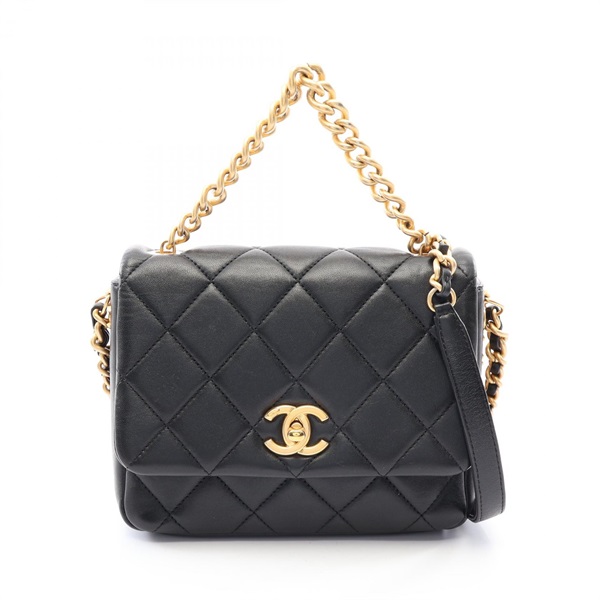 CHANEL Matelasse 2WAY chain crossbody Shoulder Bag Lambskin Black Used GHW
