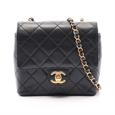CHANEL Matelasse chain crossbody Shoulder Bag leather Black Used Women GHW