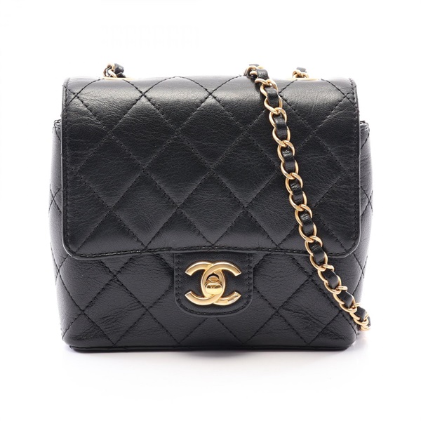 CHANEL Matelasse chain crossbody Shoulder Bag leather Black Used Women GHW