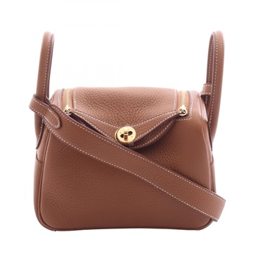 HERMES Lindy Mini Crossbody Shoulder Bag Clemence leather Brown Gold Preowned