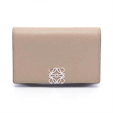 LOEWE anagram Card Case holder purse leather Beige Used Women