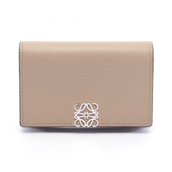 LOEWE anagram Card Case holder purse leather Beige Used Women