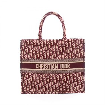 Christian Dior BOOK TOTE Large hand Bag canvas Bordeaux Beige Used Women