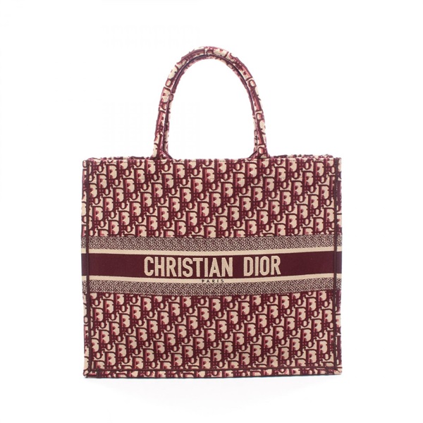 Christian Dior BOOK TOTE Large hand Bag canvas Bordeaux Beige Used Women