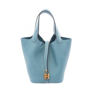 HERMES Picotin Lock PM Tote Handbag Clemence leather New Blue Jeans Preowned GHW