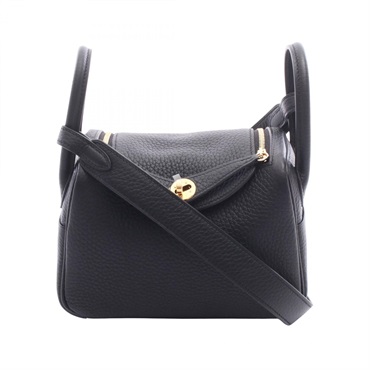HERMES Lindy Mini Crossbody Shoulder Bag Clemence leather Black Preonwed G GHW