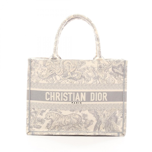 Christian Dior BOOK TOTE Medium hand Bag canvas Beige Gray Used Women