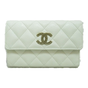 CHANEL Matelasse tri-fold long wallet AP3051 Caviar leather White used GHW CC