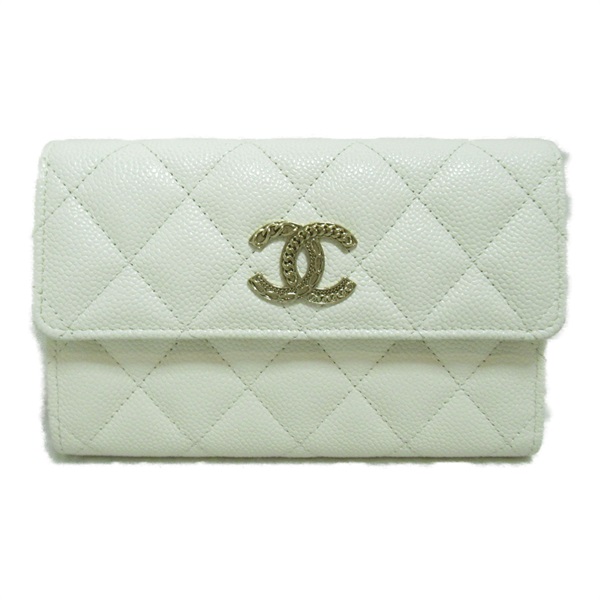 CHANEL Matelasse tri-fold long wallet AP3051 Caviar leather White used GHW CC