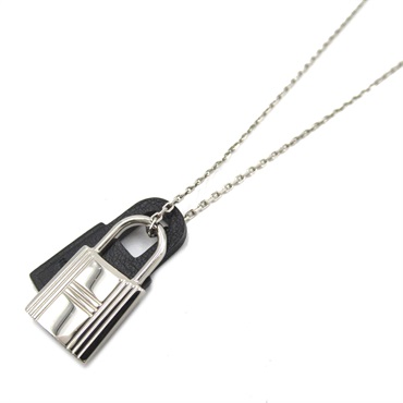 HERMES O'Kelly Necklace pendant plating Black Silver Used D SHW