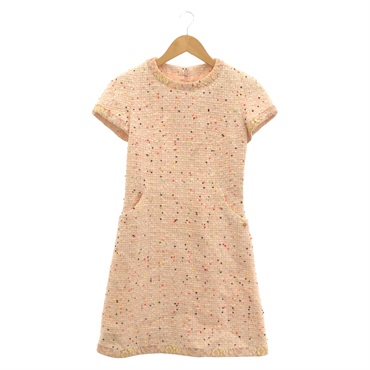 CHANEL Tweed dot dress one piece P61312V46591 cotton Pink Used Women size 34