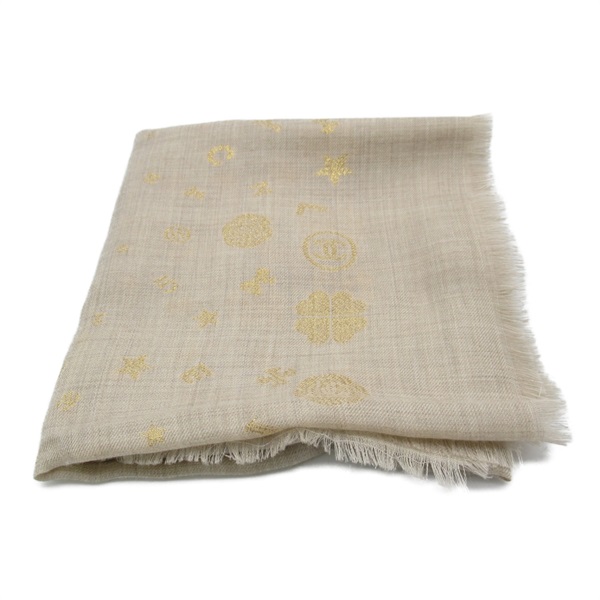 CHANEL Stole wrap scarf shawl cashmere silk Beige Used Women