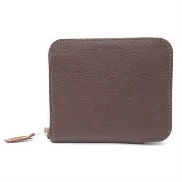 HERMES Azap SilkIn Compact around wallet purse B Epsom leather Cacao SHW Used