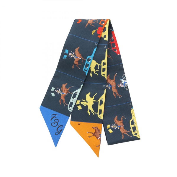 HERMES Twilly HERMES PARADE Scarf silk Navy Multicolor Used Women