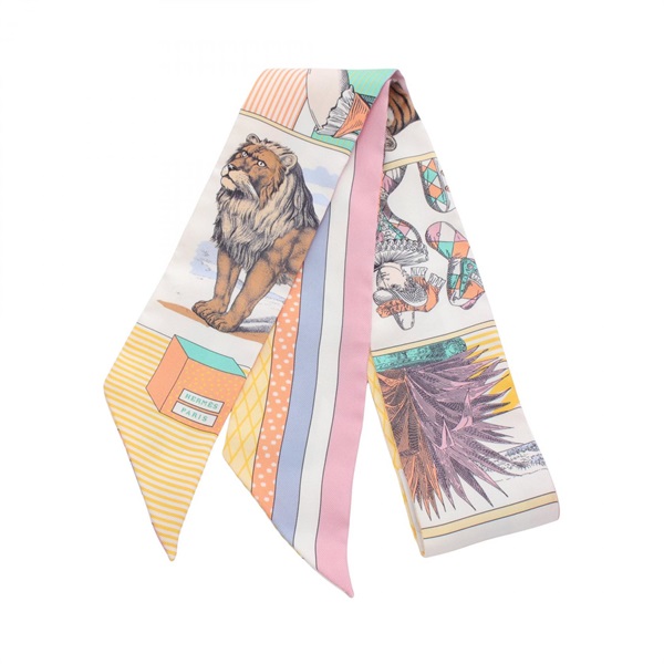 HERMES Twilly GRAND THEATRE NOUVEAU Scarf silk White Pink Multicolor Used Women