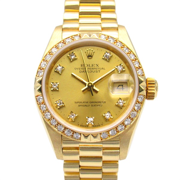 ROLEX Datejust 10P Diamond R Wrist Watch 69268G Automatic K18 YG Gold Used Women