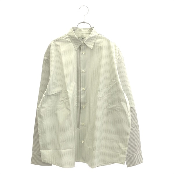 HERMES Switching Long sleeve shirt cotton Gray Used mens size 39