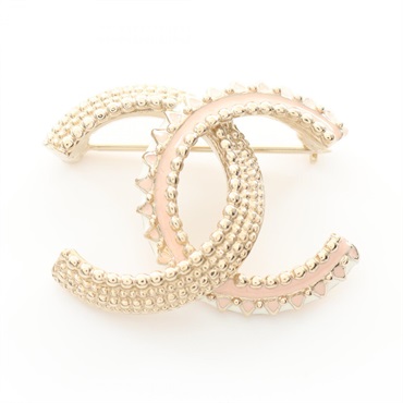 CHANEL COCO Mark Brooch Gold Plated Gold Pink Used Women GHW CC