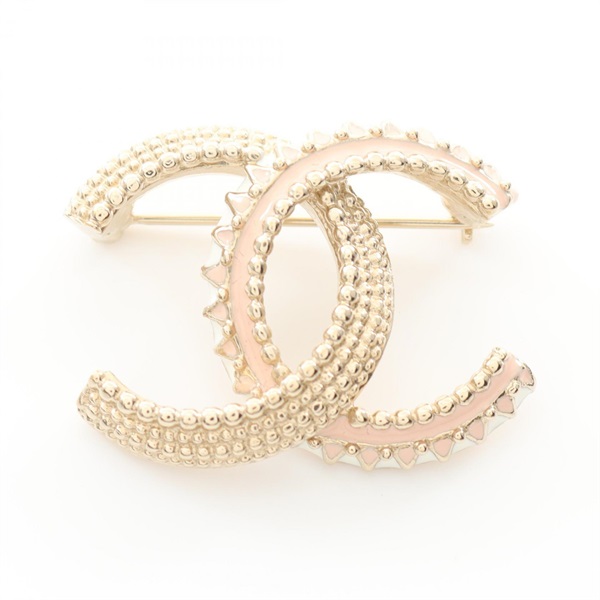 CHANEL COCO Mark Brooch Gold Plated Gold Pink Used Women GHW CC