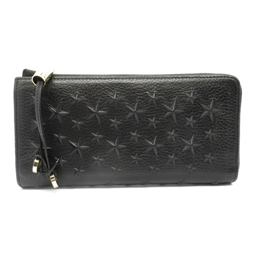 JIMMY CHOO Star Studs L-shaped Zip Long Wallet Around purse leather Black Used