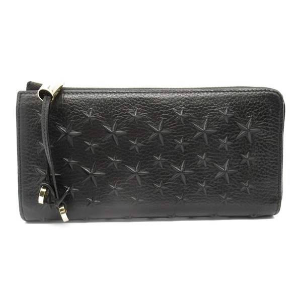 JIMMY CHOO Star Studs L-shaped Zip Long Wallet Around purse leather Black Used