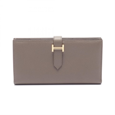 HERMES Bearn Soufflet Bifoldpurse Epsom leather Etoupe Grey Used Women GHW D