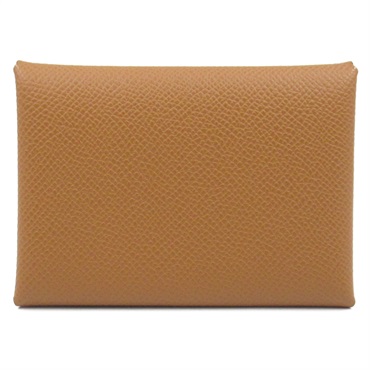 HERMES Calvi Duo Case Card holder W Epsom leather Brown Gold SHW