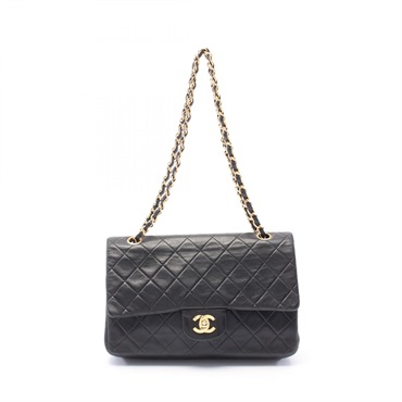 CHANEL Matelasse W flap Shoulder Bag A01112 Lamb sheep leather Black Used GHW