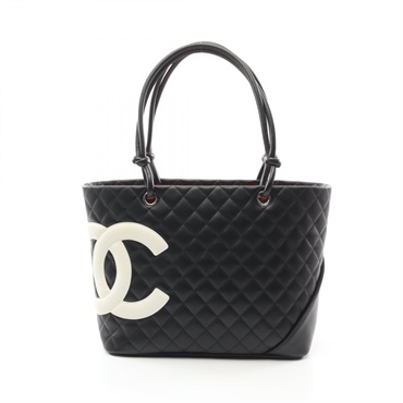 CHANEL Cambon Line Large Tote Bag A25169 leather Black White Used Women SHW CC
