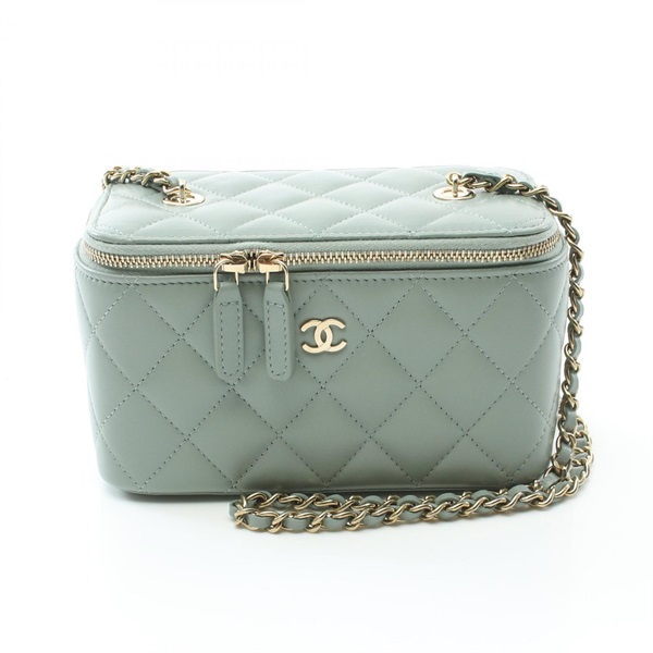 CHANEL Matelasse Small Vanity Shoulder Bag AP1341 Lamb sheep leather Green Used