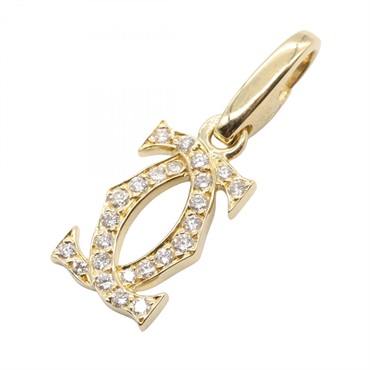 CARTIER 2C Charm Diamond Pendant Top 18K Yellow Gold Used