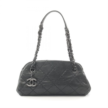 CHANEL Mademoiselle Small chain Shoulder Bag leather Black Used Women SHW CC