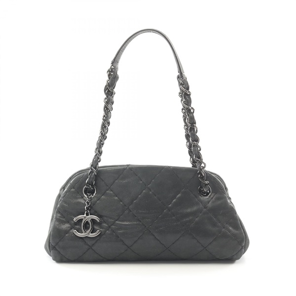 CHANEL Mademoiselle Small chain Shoulder Bag leather Black Used Women SHW CC