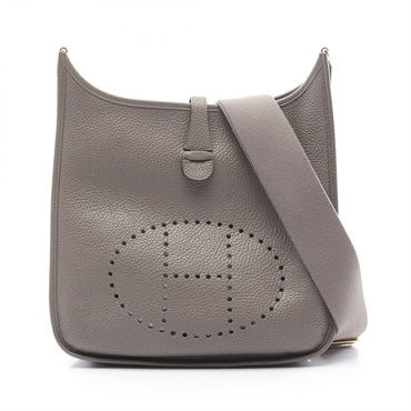 HERMES Evelyne 3 PM Shoulder crossbody Bag C Taurillon Clemence Etain Used GHW