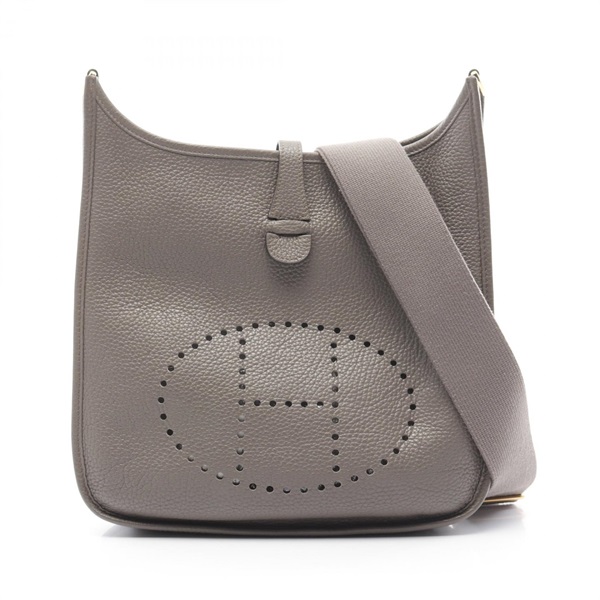 HERMES Evelyne 3 PM Shoulder crossbody Bag C Taurillon Clemence Etain Used GHW