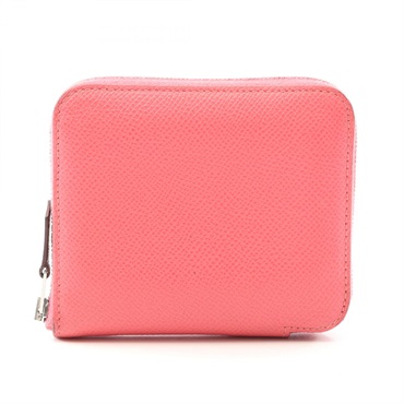 HERMES Azap compact SilkIn Around zip wallet purse D Epsom Rose azalee Used SHW