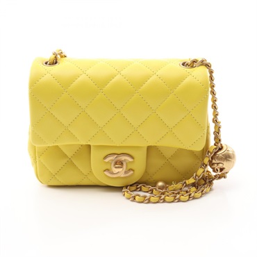CHANEL Mini Matelasse chain Shoulder Bag AS1786 Lamb leather Yellow GHW Women CC