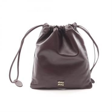 Miu Miu NAPPA Pouch drawstring purse bag 5NG010 leather Brown Used Women