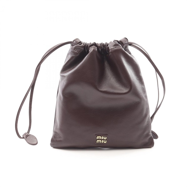 Miu Miu NAPPA Pouch drawstring purse bag 5NG010 leather Brown Used Women