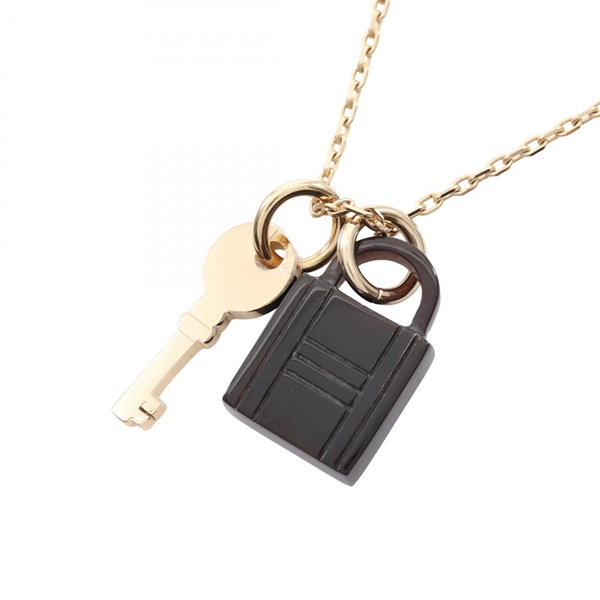 HERMES Amulet Padlock PM Necklace Pendant Gold Plated Black Used women