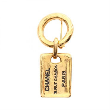 CHANEL Cambon Brooch pin Gold Plated logo Used Women COCO CC