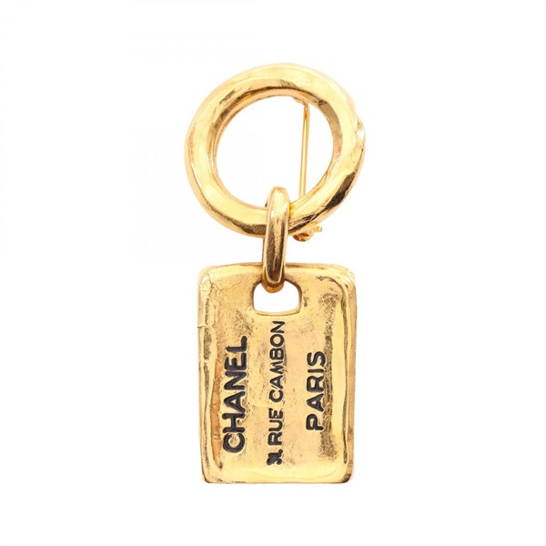 CHANEL Cambon Brooch pin Gold Plated logo Used Women COCO CC