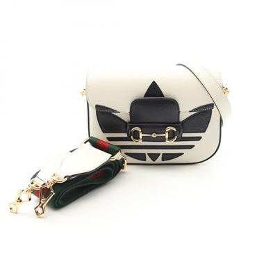 GUCCI × adidas Horsebit 1955 Shoulder Bag 658574 leather White Black Used Women
