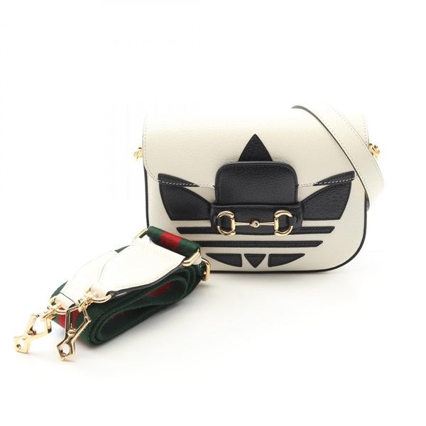 GUCCI × adidas Horsebit 1955 Shoulder Bag 658574 leather White Black Used Women