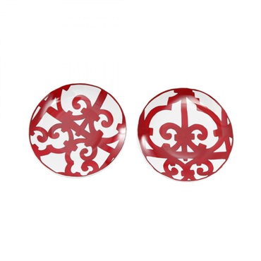 HERMES Gadalquivir 2-piece plates Tableware porcelain Red White Used unisex