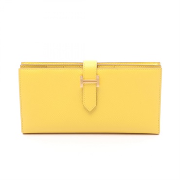 HERMES Bearn Soufflet Bifoldpurse Epsom leather Jaune de naples Used Women B GHW