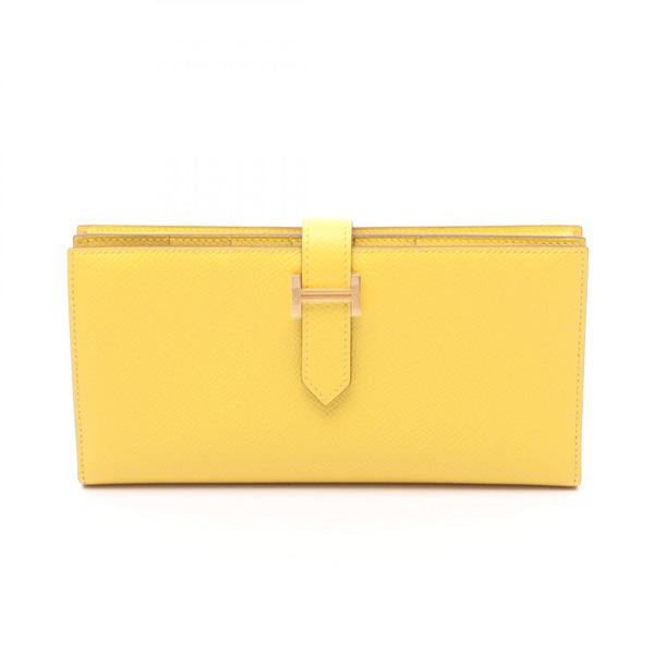 HERMES Bearn Soufflet Bifoldpurse Epsom leather Jaune de naples Used Women B GHW