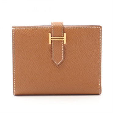 HERMES Bearn Compact Bi-fold wallet purse W Epsom Brown Gold GHW Used Women