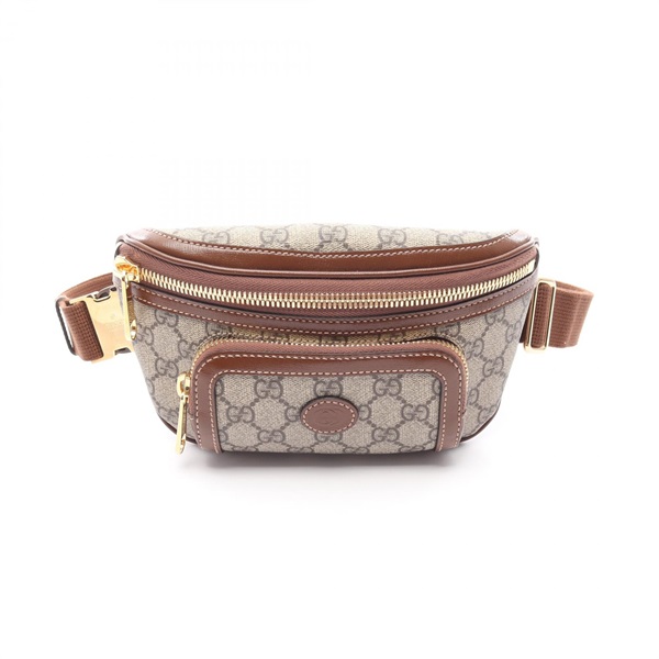 GUCCI interlocking G Belt bag 682933 canvas leather Beige Brown Used crossbody